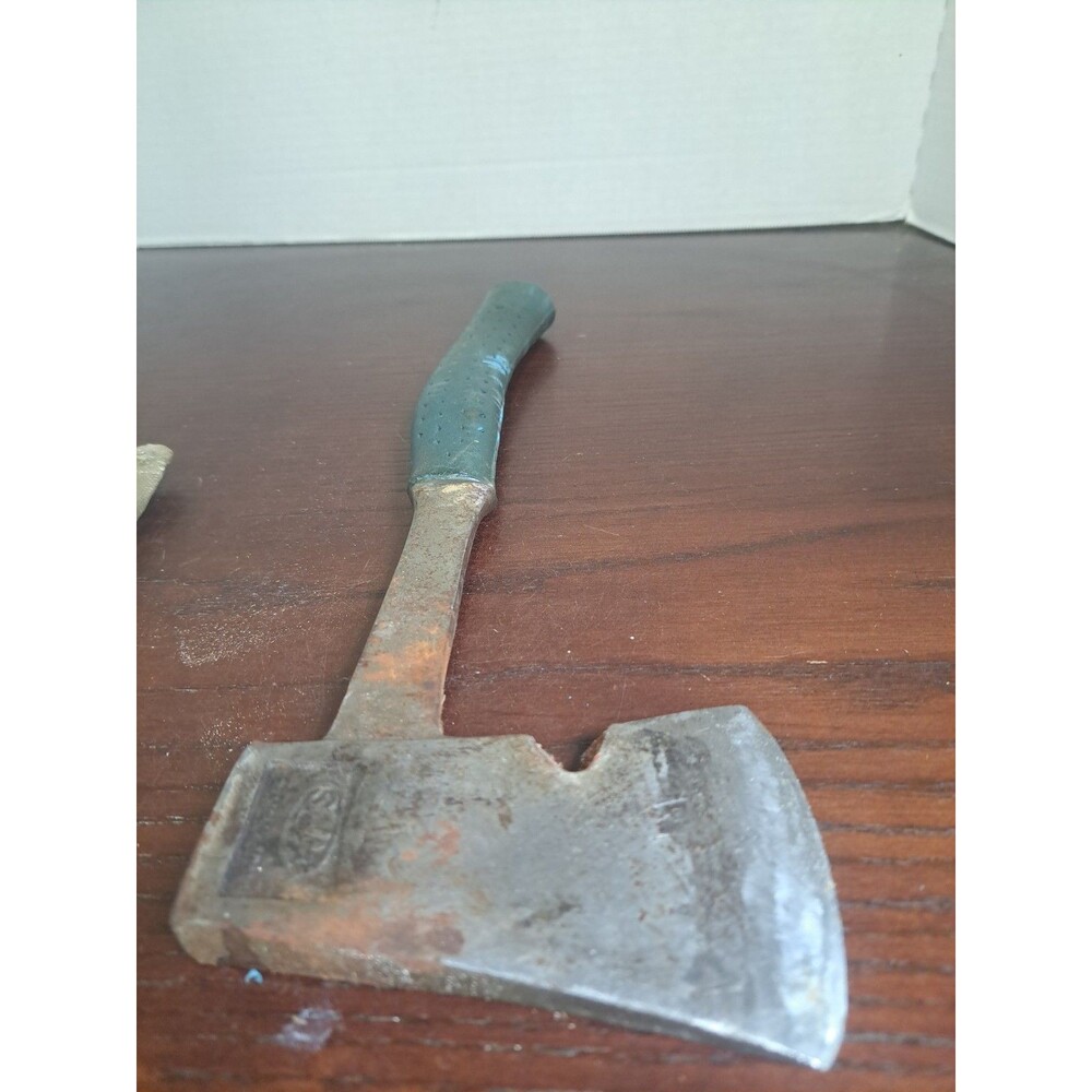 1970s WFS Drop Forged Hatchet With Nail Puller And Canvas Blade Cover Green...